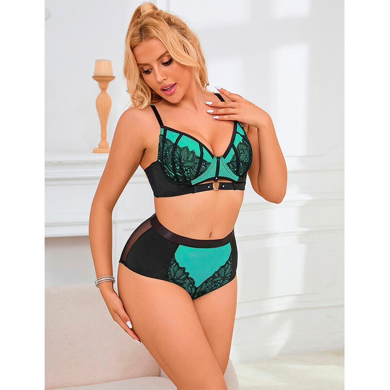 SUBBLIME - 955557 GREEN PATENT LEATHER MESH ZIPPER BRA SET S/M - NOCTURNA DESIRES