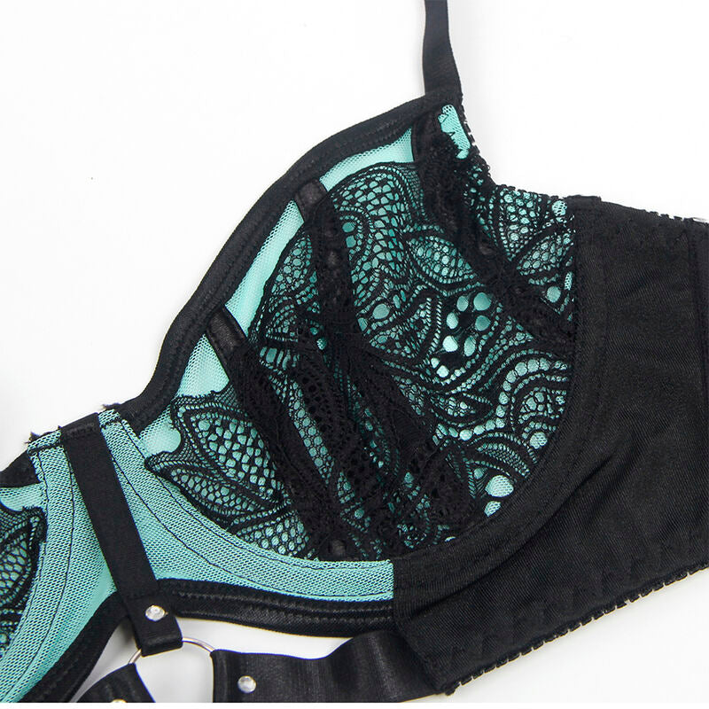 SUBBLIME - 955557 GREEN PATENT LEATHER MESH ZIPPER BRA SET S/M - NOCTURNA DESIRES
