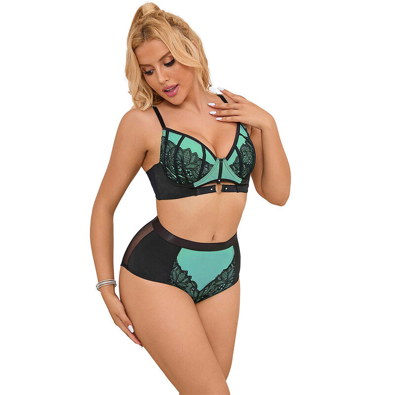 SUBBLIME - 955557 GREEN PATENT LEATHER MESH ZIPPER BRA SET S/M - NOCTURNA DESIRES