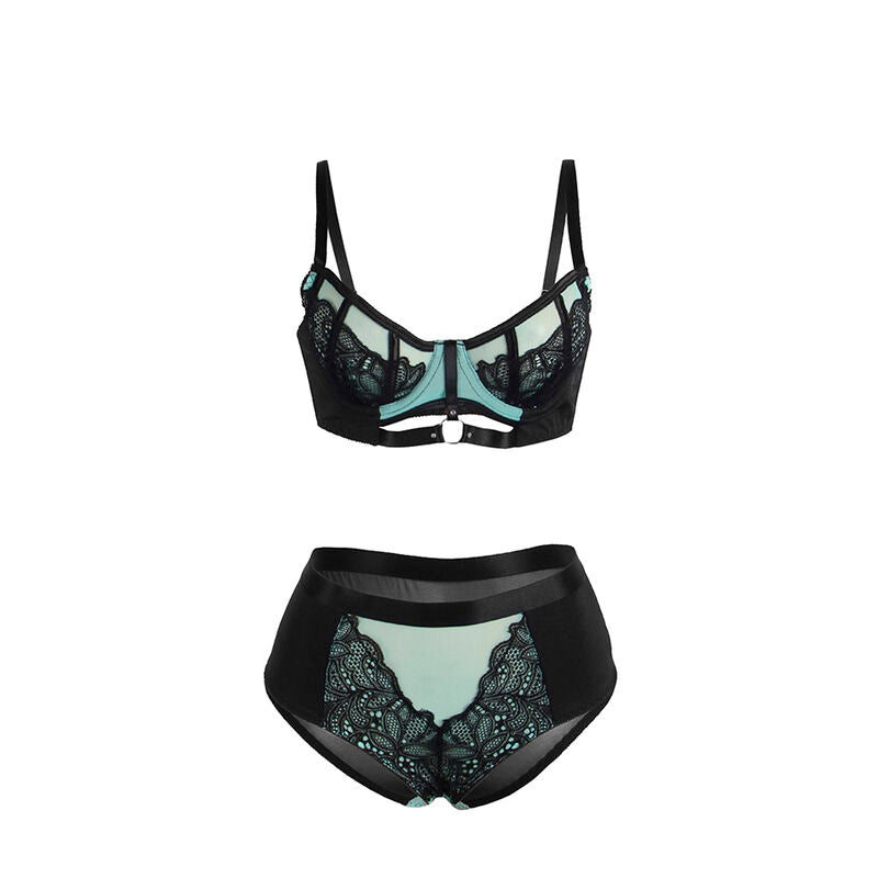 SUBBLIME - 955564 GREEN PATENT LEATHER MESH ZIPPER BRA SET L/XL - NOCTURNA DESIRES