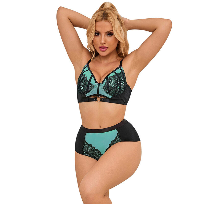 SUBBLIME - 955564 GREEN PATENT LEATHER MESH ZIPPER BRA SET L/XL - NOCTURNA DESIRES