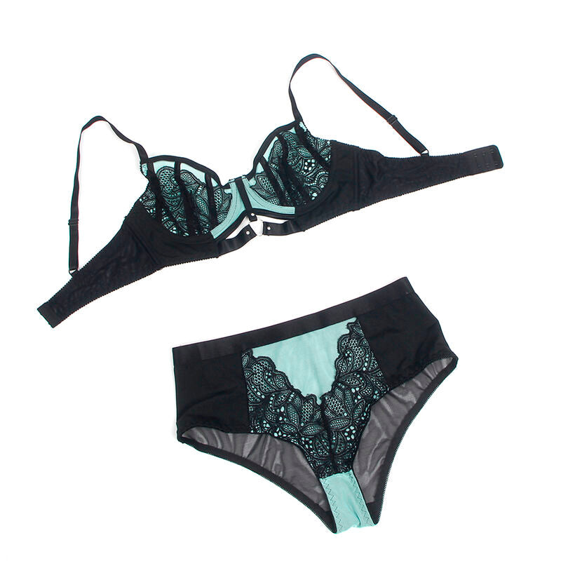 SUBBLIME - 955564 GREEN PATENT LEATHER MESH ZIPPER BRA SET L/XL - NOCTURNA DESIRES