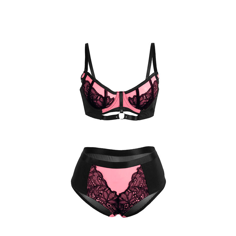 SUBBLIME - 955588 PINK PATENT LEATHER MESH ZIPPER BRA SET L/XL - NOCTURNA DESIRES