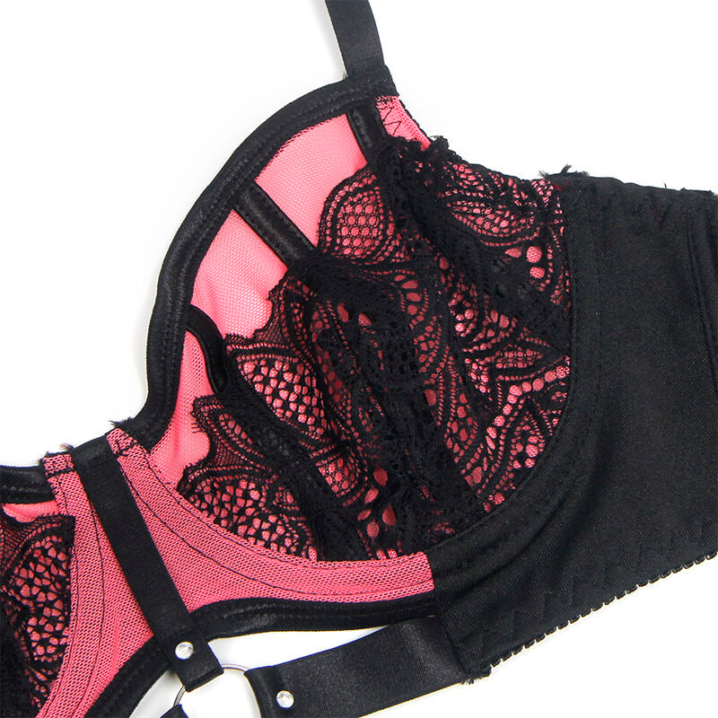 SUBBLIME - 955588 PINK PATENT LEATHER MESH ZIPPER BRA SET L/XL - NOCTURNA DESIRES