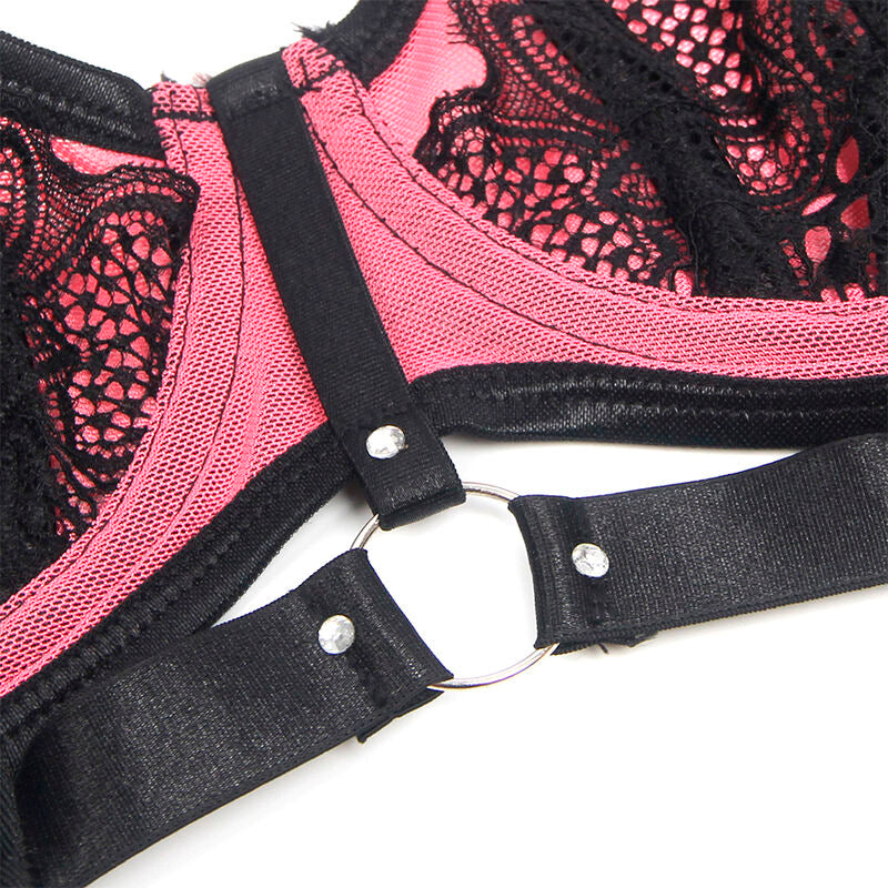 SUBBLIME - 955588 PINK PATENT LEATHER MESH ZIPPER BRA SET L/XL - NOCTURNA DESIRES