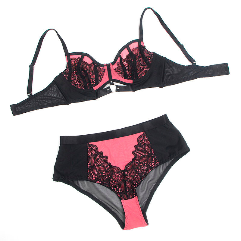 SUBBLIME - 955588 PINK PATENT LEATHER MESH ZIPPER BRA SET L/XL - NOCTURNA DESIRES