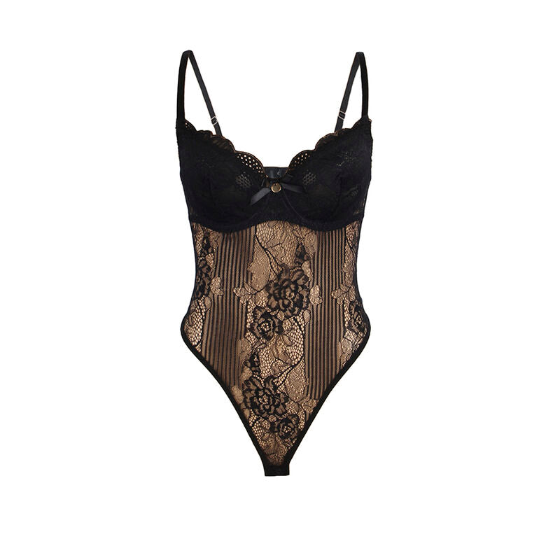SUBBLIME - 955618 LACE BODYSUIT WITH BOTTOM CLOSURE BLACK S/M - NOCTURNA DESIRES