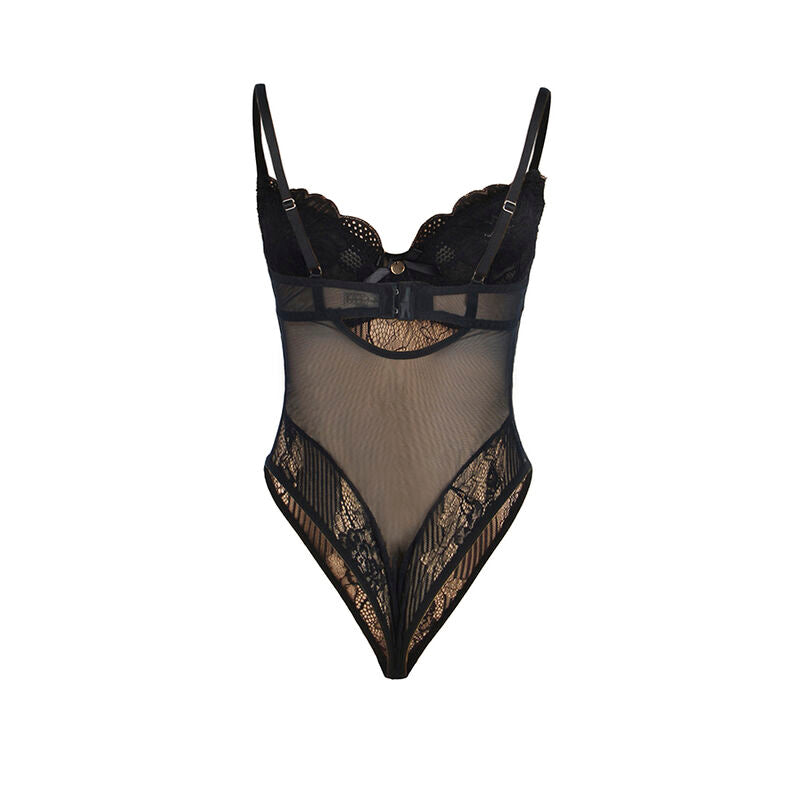 SUBBLIME - 955625 LACE BODYSUIT WITH BOTTOM CLOSURE BLACK L/XL - NOCTURNA DESIRES