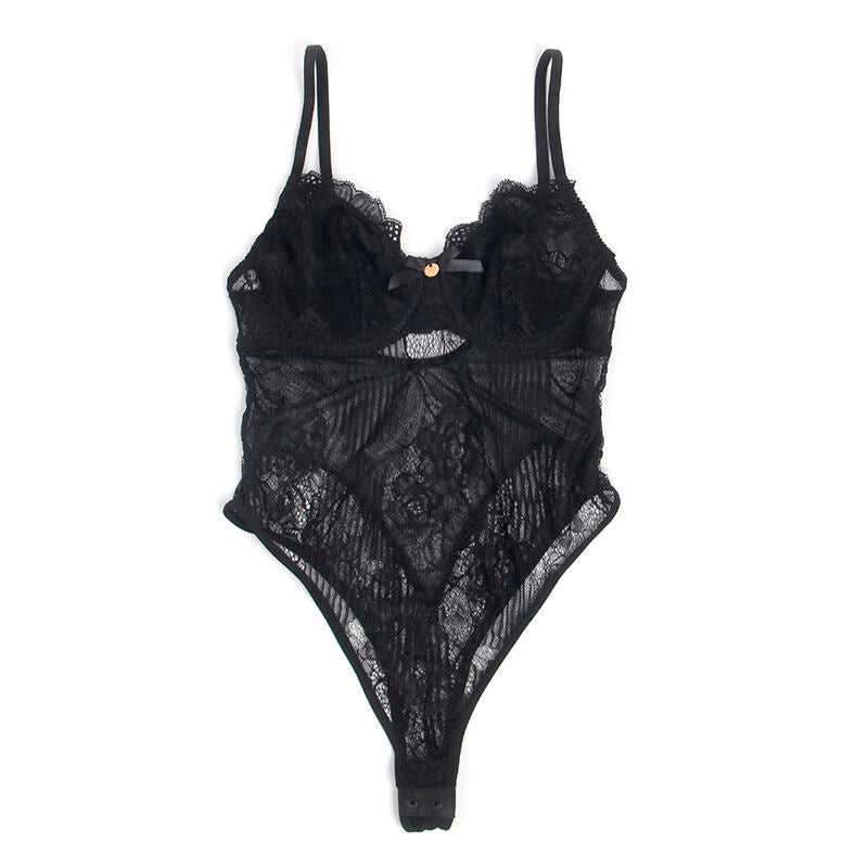 SUBBLIME - 955625 LACE BODYSUIT WITH BOTTOM CLOSURE BLACK L/XL - NOCTURNA DESIRES