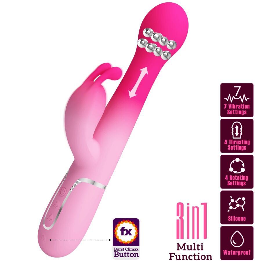 PRETTY LOVE - DEJON 3 IN 1 MULTIFUNCTION RABBIT VIBRATOR PINK - NOCTURNA DESIRES