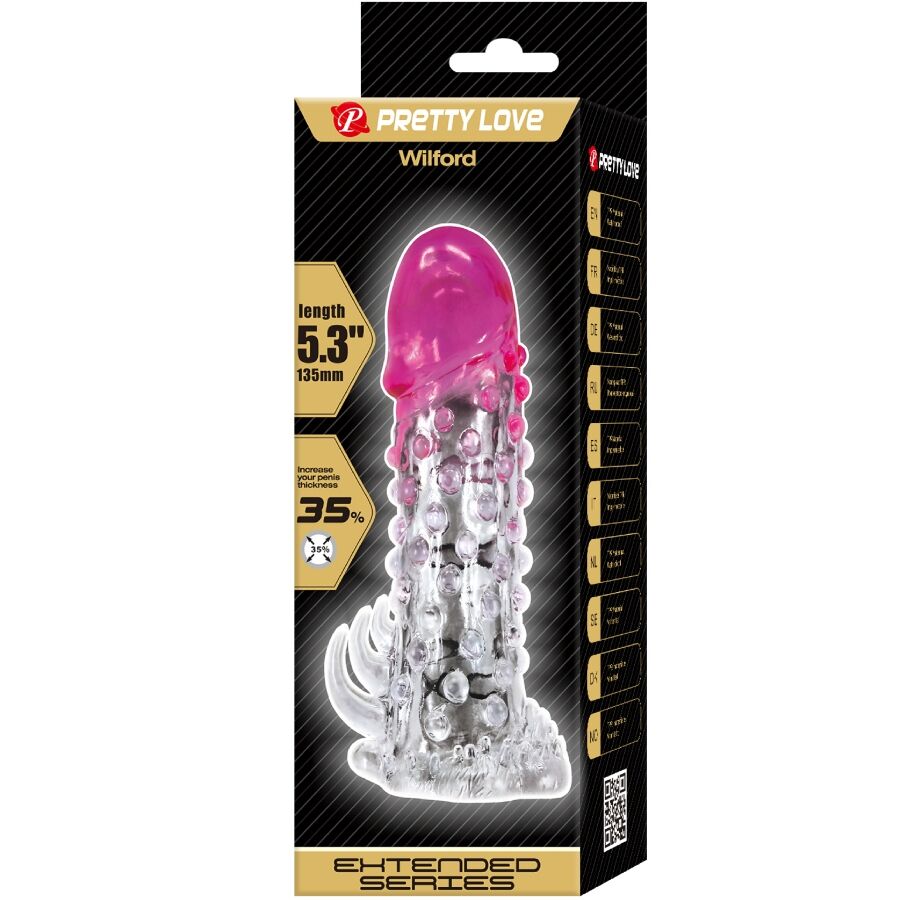 PRETTY LOVE - WILFORD REALISTIC ENLARGEMENT SHEATH WITH EMBOSSED PENIS PINK - NOCTURNA DESIRES