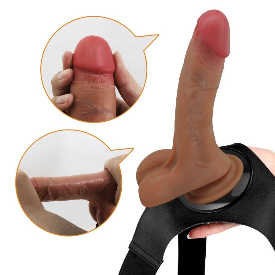 PRETTY LOVE - UNIVERSAL HARNESS BRIEFS WITH VIBRATING AND SQUIRTING DILDO 15.5 CM MULATO - NOCTURNA DESIRES