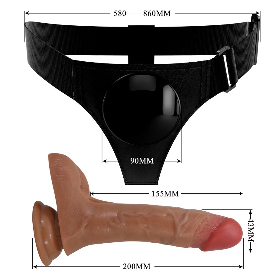 PRETTY LOVE - UNIVERSAL HARNESS BRIEFS WITH VIBRATING AND SQUIRTING DILDO 15.5 CM MULATO - NOCTURNA DESIRES