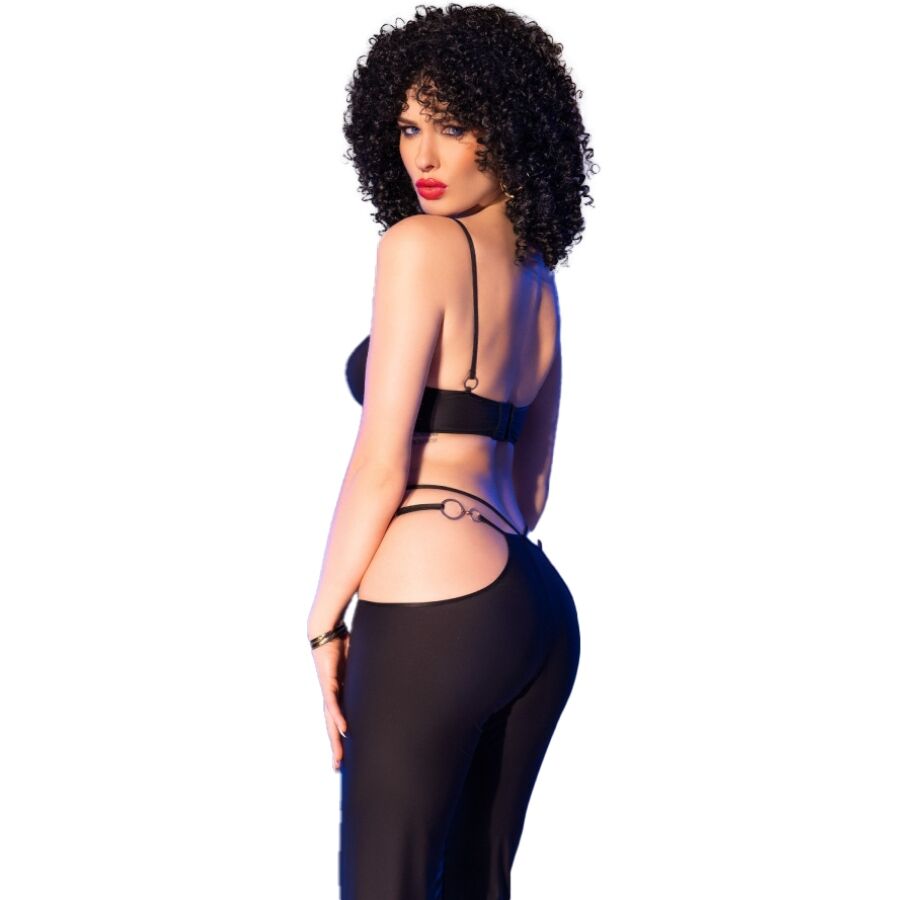 CHILIROSE - CR 4851 BLACK TOP AND LEGGINGS SET WITH GOLDEN ACCESSORIES S - NOCTURNA DESIRES
