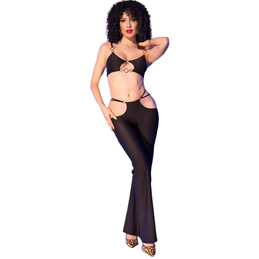 CHILIROSE - CR 4851 BLACK TOP AND LEGGINGS SET WITH GOLDEN ACCESSORIES S - NOCTURNA DESIRES
