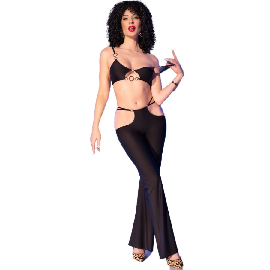 CHILIROSE - CR 4851 BLACK TOP AND LEGGINGS SET WITH GOLDEN ACCESSORIES S - NOCTURNA DESIRES