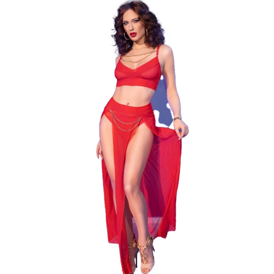 CHILIROSE - CR 4850 RED TOP AND LEGGINGS SET WITH GOLDEN ACCESSORIES S - NOCTURNA DESIRES