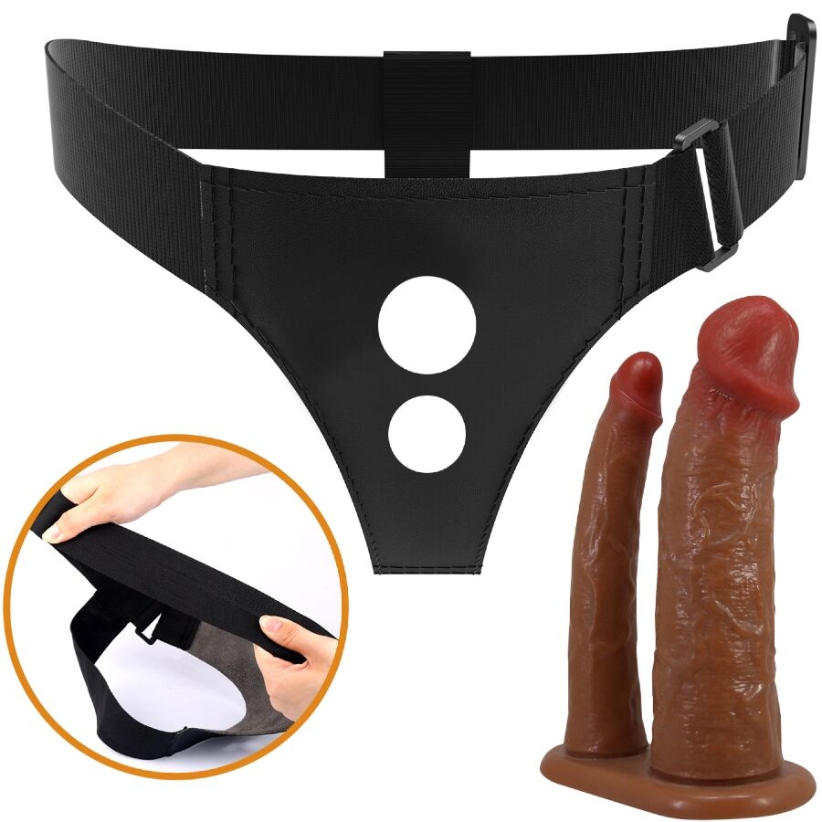 PRETTY LOVE - KEAVEN HARNESS BRIEFS UNIVERSAL & COMFORTABLE DOUBLE DILDO - NOCTURNA DESIRES