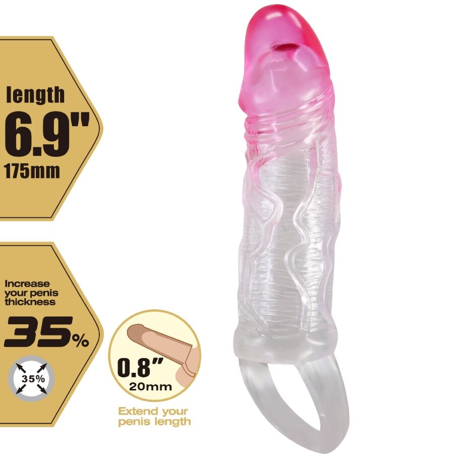 PRETTY LOVE - ODES REALISTIC 2 CM ENLARGEMENT SHEATH FOR PENIS PINK - NOCTURNA DESIRES