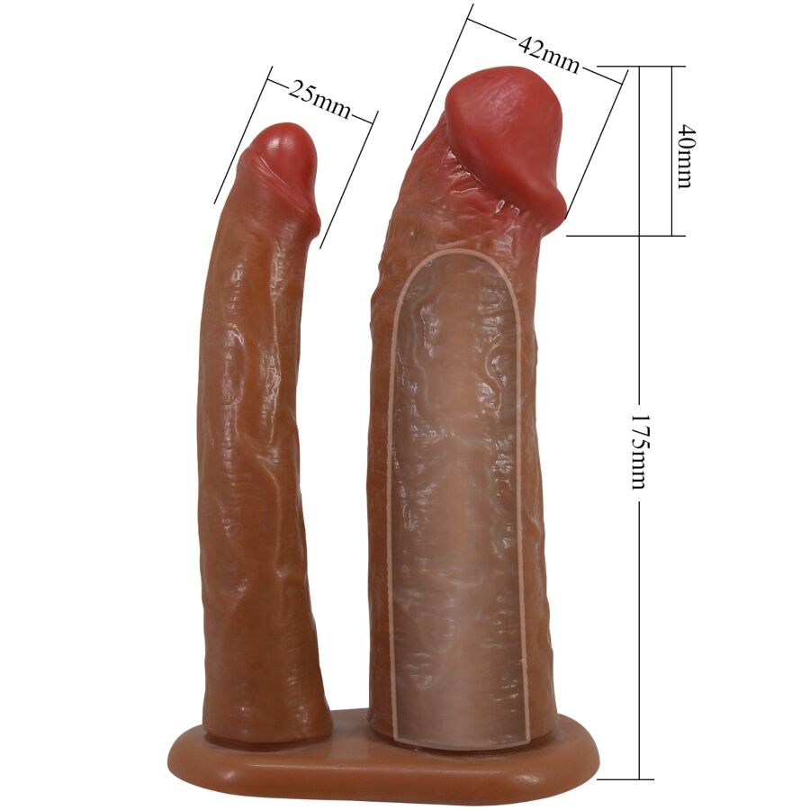 PRETTY LOVE - YAIRON DOUBLE PENIS SLEEVE WITH 4 CM EXTENSION MULATTO - NOCTURNA DESIRES