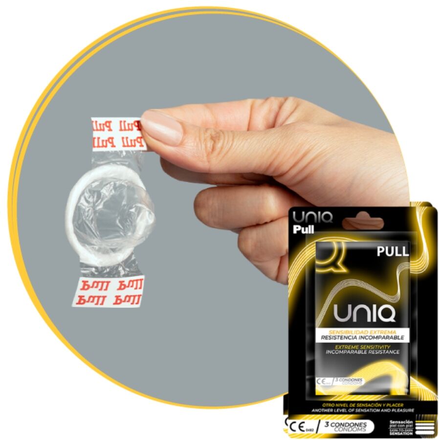 UNIQ - PULL LATEX FREE CONDOMS WITH STRIPS 3 UNITS UNIQ  NOCTURNA DESIRES