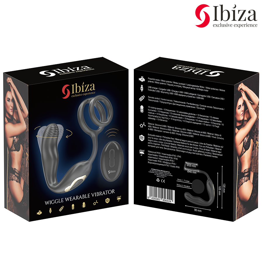 IBIZA - WIGGLE REMOTE CONTROLLED ROTATING ANAL PLUG WITH PERINEAL VIBRATION AND PENIS ENHANCING RINGS - NOCTURNA DESIRES