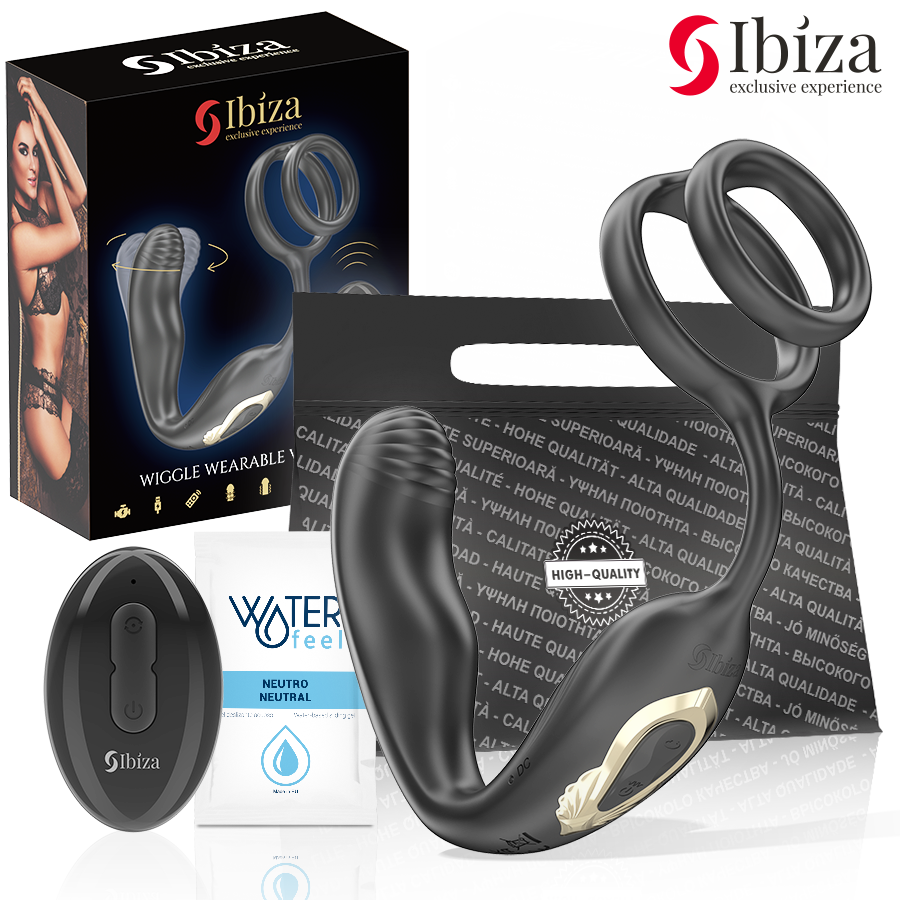 IBIZA - WIGGLE REMOTE CONTROLLED ROTATING ANAL PLUG WITH PERINEAL VIBRATION AND PENIS ENHANCING RINGS - NOCTURNA DESIRES