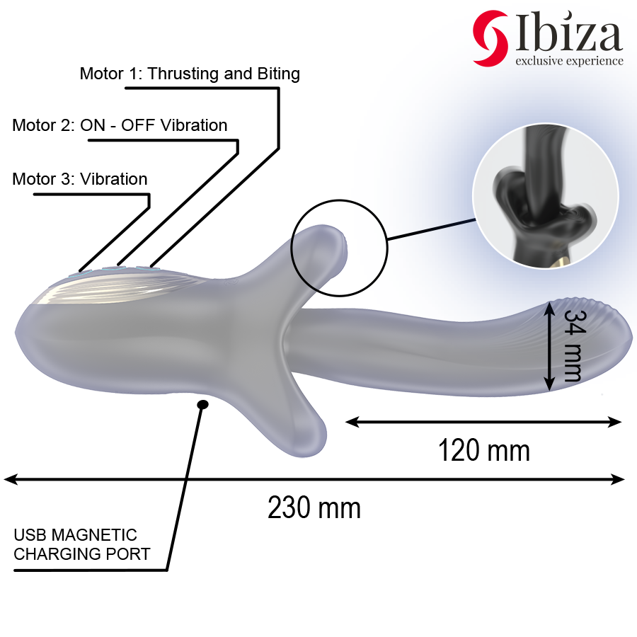 IBIZA - POWERFUL VIBRATOR WITH THRUSTING AND BITING EFFECT - NOCTURNA DESIRES
