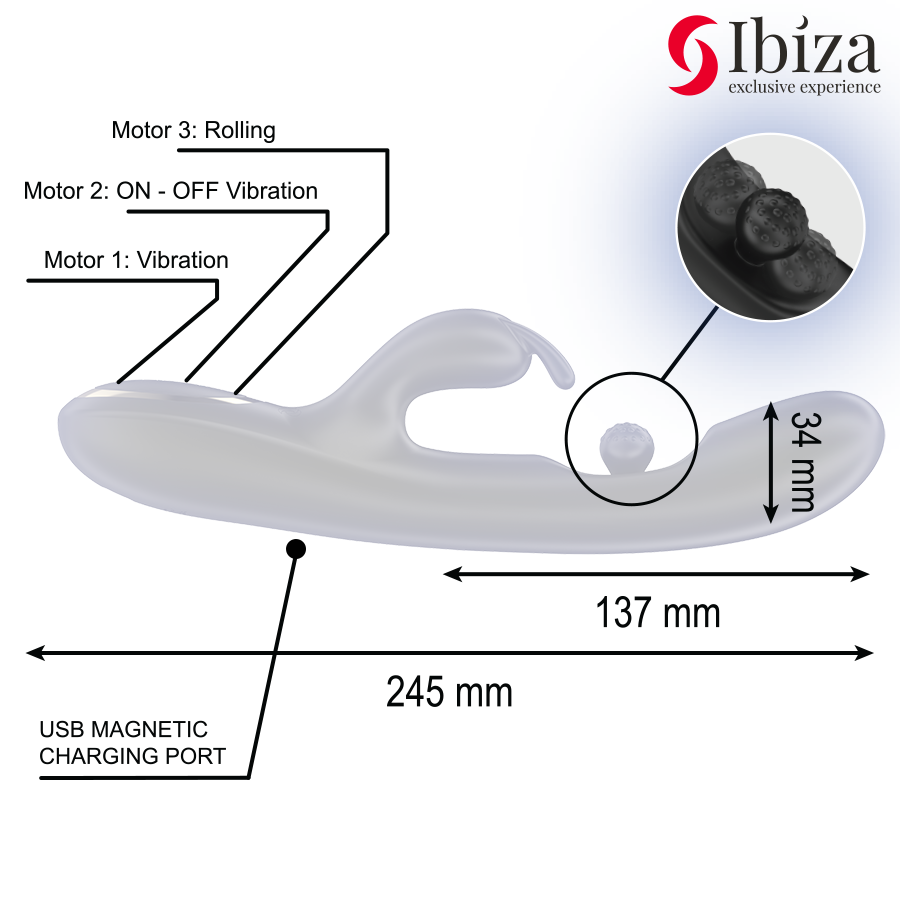 IBIZA - POWERFUL RABBIT VIBRATOR WITH MASSAGING ROLLING PEARL - NOCTURNA DESIRES