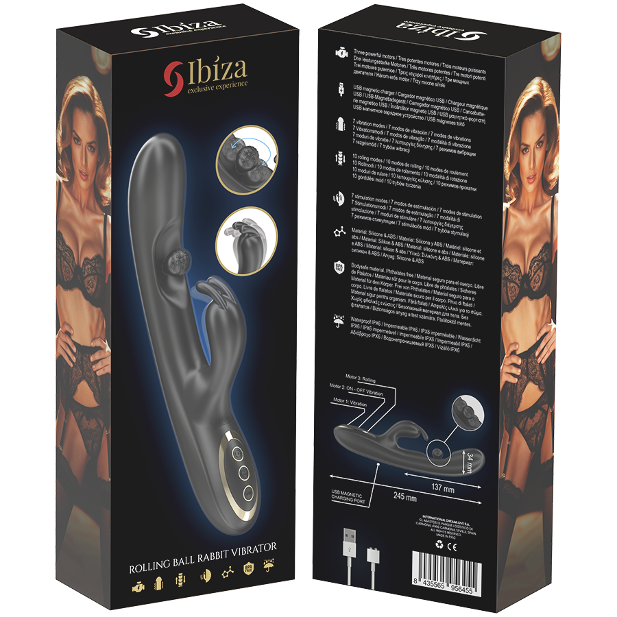 IBIZA - POWERFUL RABBIT VIBRATOR WITH MASSAGING ROLLING PEARL - NOCTURNA DESIRES