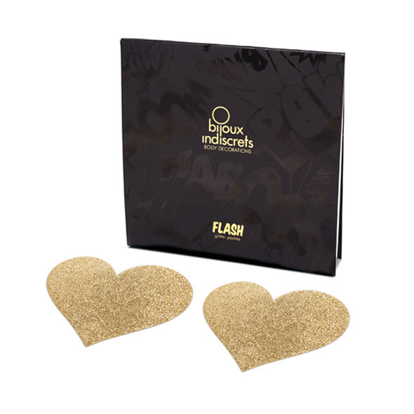 BIJOUX - INDISCRETS FLASH GOLDEN HEART NIPPLE COVERS BIJOUX FLASH COLLECTION  NOCTURNA DESIRES