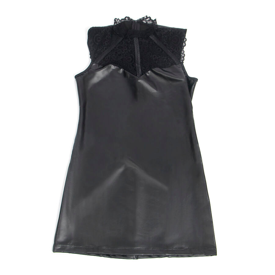 SUBBLIME - 957544 LACE COLLAR LEATHER DRESS BLACK S/M - NOCTURNA DESIRES