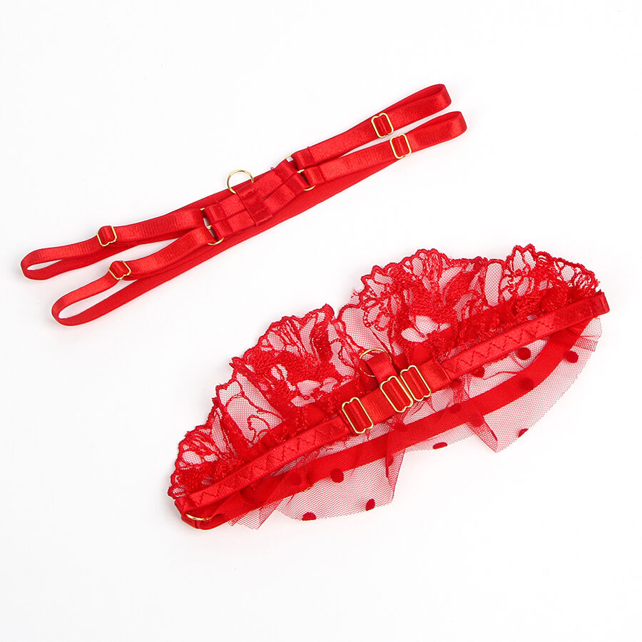 SUBBLIME - 957506  LACE BRA AND GARTER SET RED S/M - NOCTURNA DESIRES