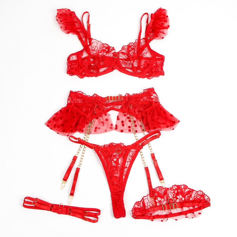 SUBBLIME - 957513 LACE BRA AND GARTER SET RED L/XL - NOCTURNA DESIRES