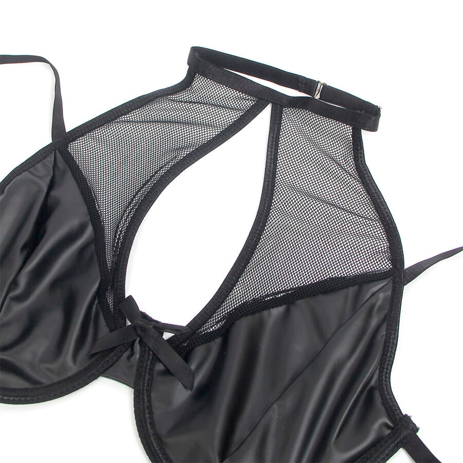 SUBBLIME - 957599 LEATHER BRA AND SKIRT SET BLACK L/XL - NOCTURNA DESIRES