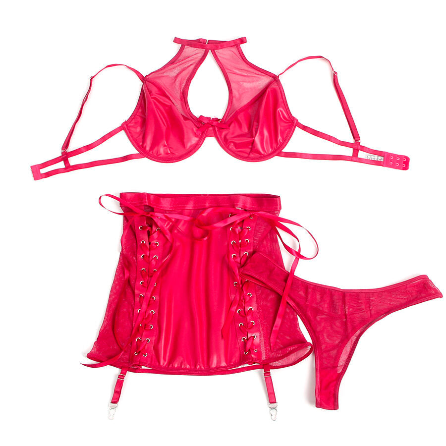 SUBBLIME - 957605 LEATHER BRA AND SKIRT SET RED S/M - NOCTURNA DESIRES