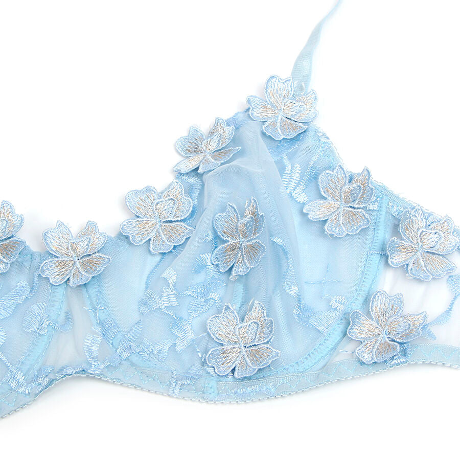 SUBBLIME - 957629  FLOWER EMBROIDERED BRA AND PANTIES SET SKY BLUE S/M - NOCTURNA DESIRES
