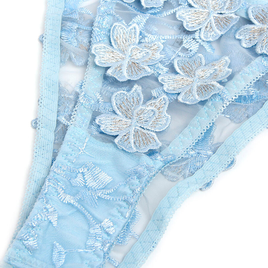 SUBBLIME - 957629  FLOWER EMBROIDERED BRA AND PANTIES SET SKY BLUE S/M - NOCTURNA DESIRES