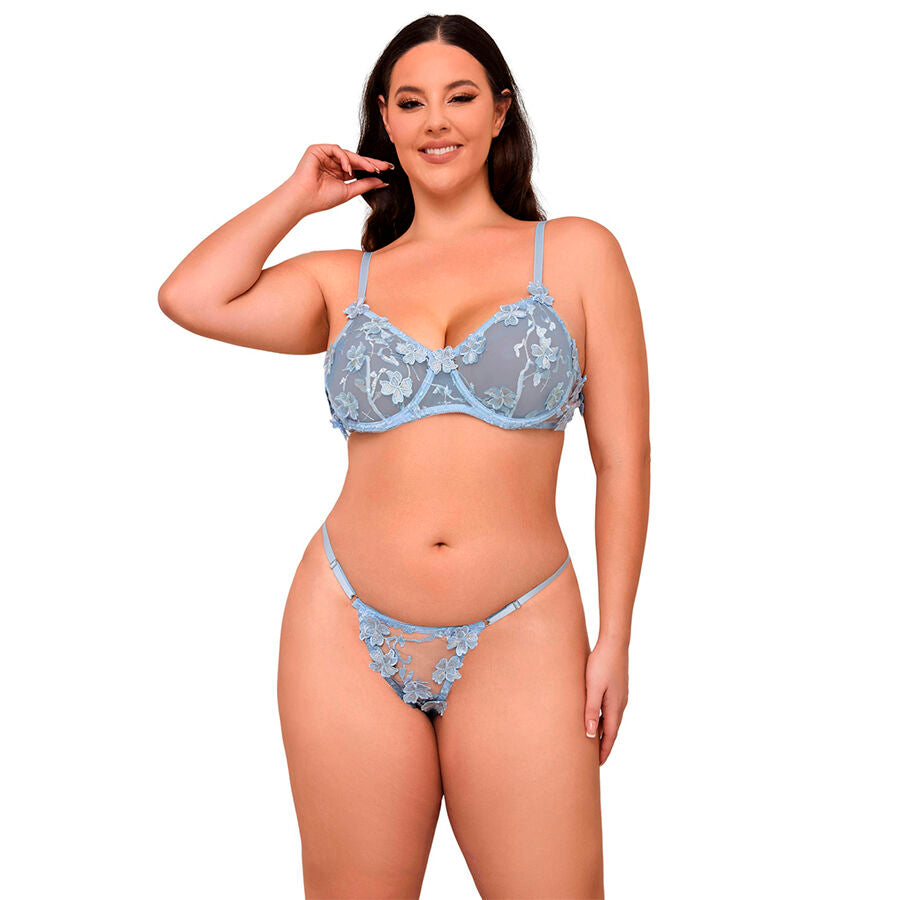 SUBBLIME - 957636 FLOWER EMBROIDERED BRA AND PANTIES SET SKY BLUE L/XL - NOCTURNA DESIRES