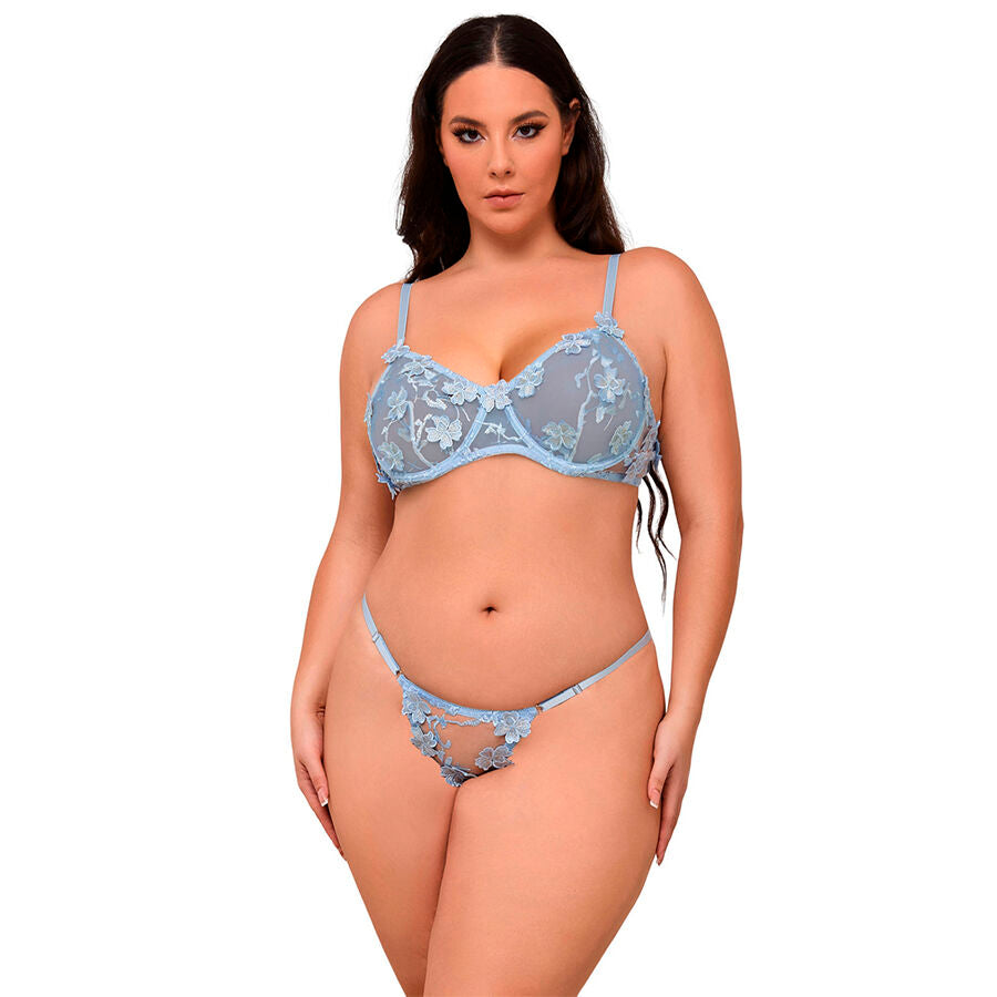 SUBBLIME - 957636 FLOWER EMBROIDERED BRA AND PANTIES SET SKY BLUE L/XL - NOCTURNA DESIRES