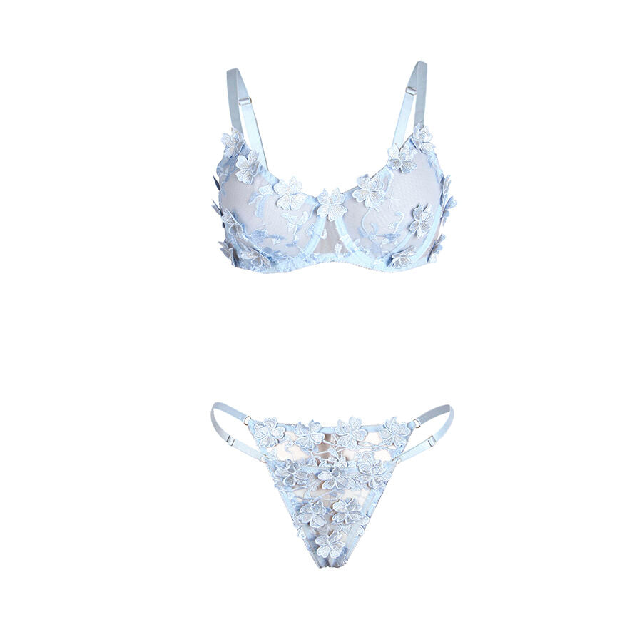 SUBBLIME - 957636 FLOWER EMBROIDERED BRA AND PANTIES SET SKY BLUE L/XL - NOCTURNA DESIRES