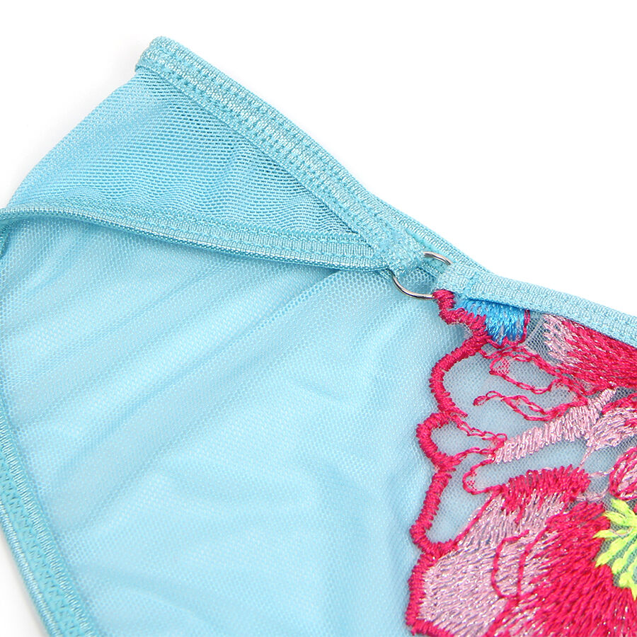 SUBBLIME - 957643 FLOWER EMBROIDERED BRA AND GARTER BELT SET PINK S/M - NOCTURNA DESIRES