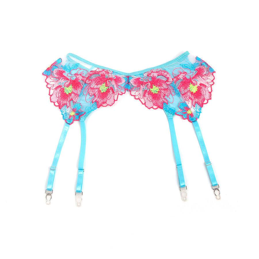 SUBBLIME - 957643 FLOWER EMBROIDERED BRA AND GARTER BELT SET PINK S/M - NOCTURNA DESIRES