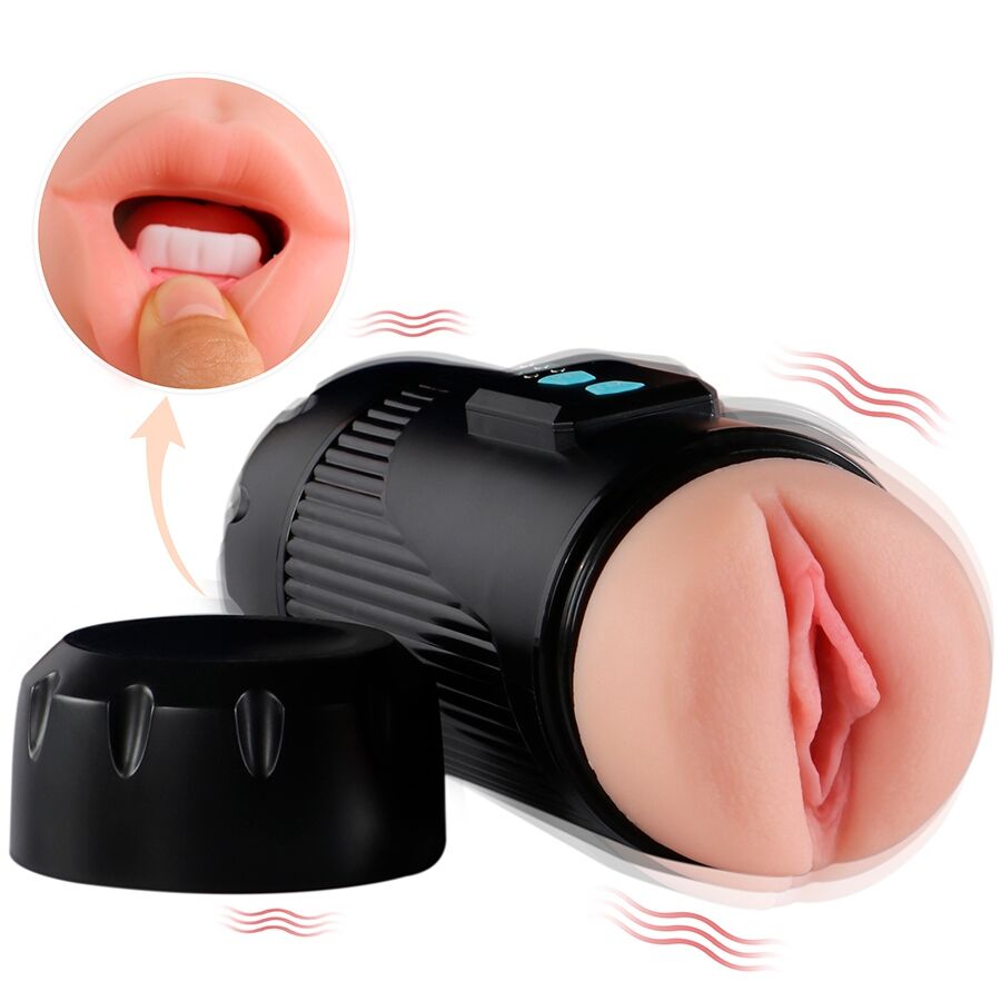 SHEQU - KAY DOUBLE MASTURBATOR WITH DUAL MOUTH AND VAGINA VIBRATION - NOCTURNA DESIRES