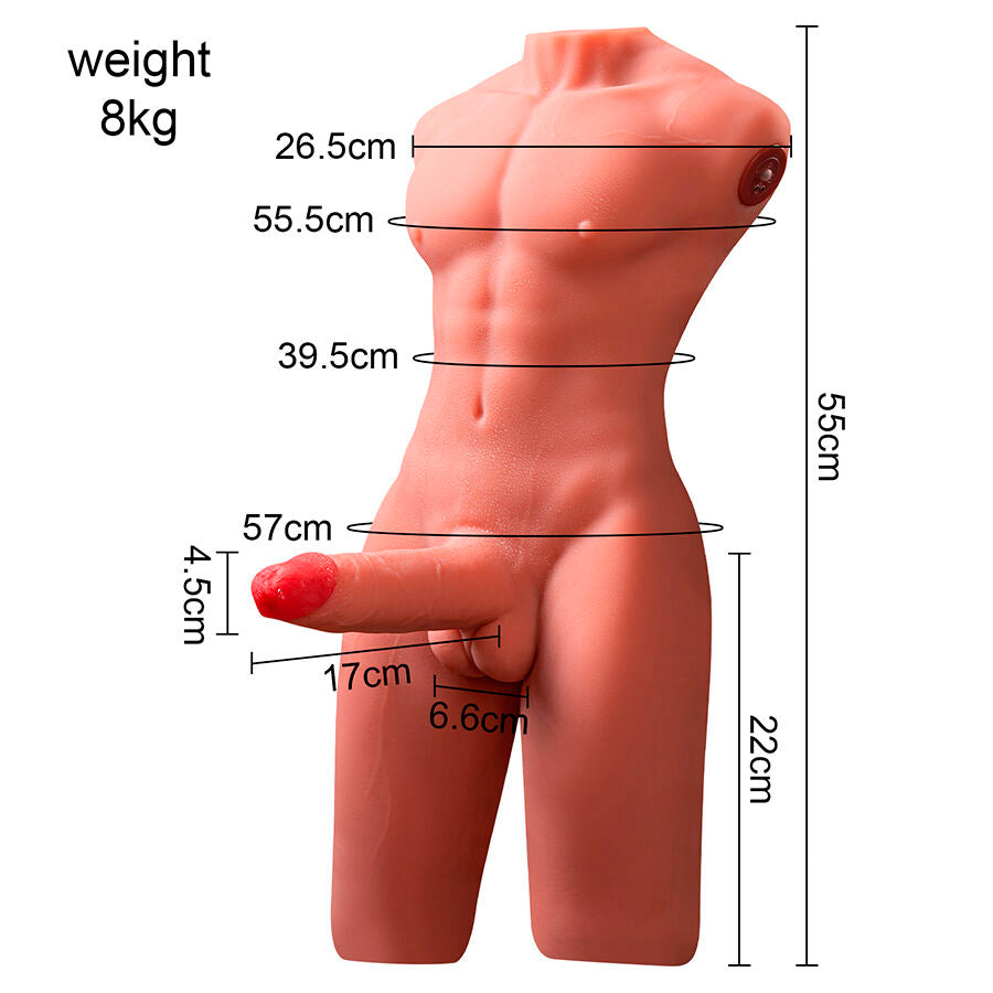 XISE - JASON HALF BODY REALISTIC MALE TORSO WITH THRUSTING AND VIBRATION 55 CM - NOCTURNA DESIRES