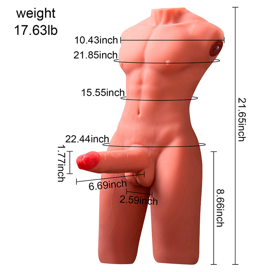 XISE - JASON HALF BODY REALISTIC MALE TORSO WITH THRUSTING AND VIBRATION 55 CM - NOCTURNA DESIRES