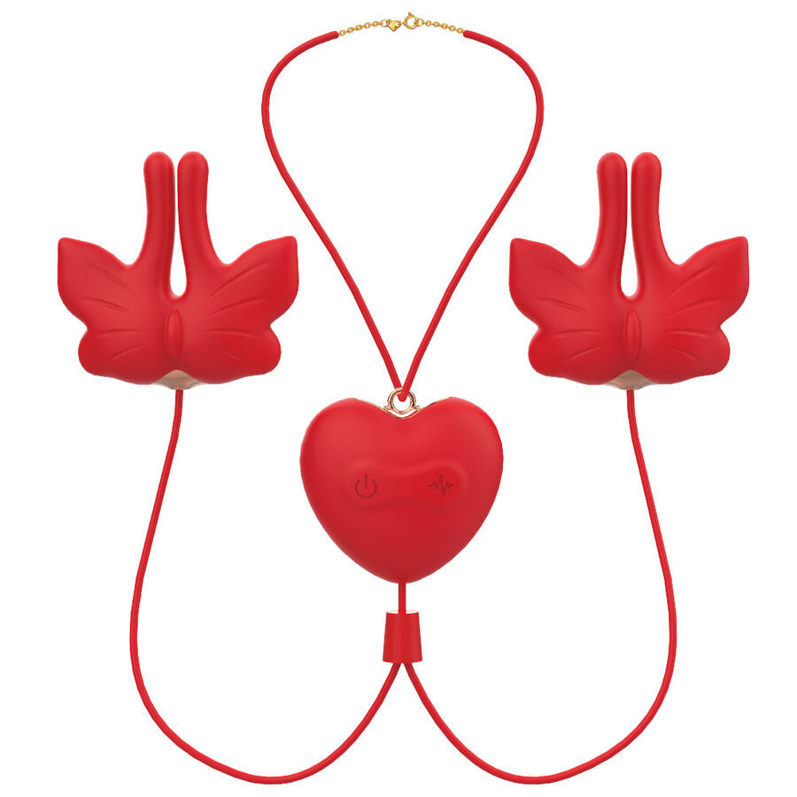 ARMONY - MAGNETIC NIPPLE CLAMPS WITH VIBRATION BUTTERFLY SHAPE RED - NOCTURNA DESIRES