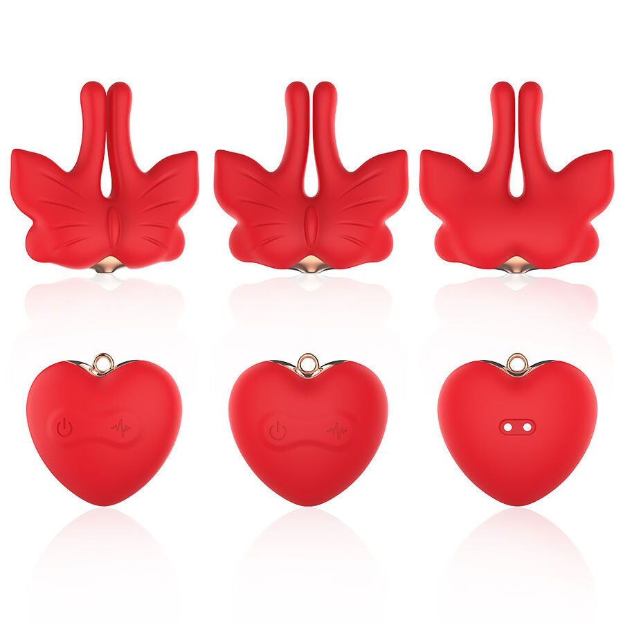 ARMONY - MAGNETIC NIPPLE CLAMPS WITH VIBRATION BUTTERFLY SHAPE RED - NOCTURNA DESIRES