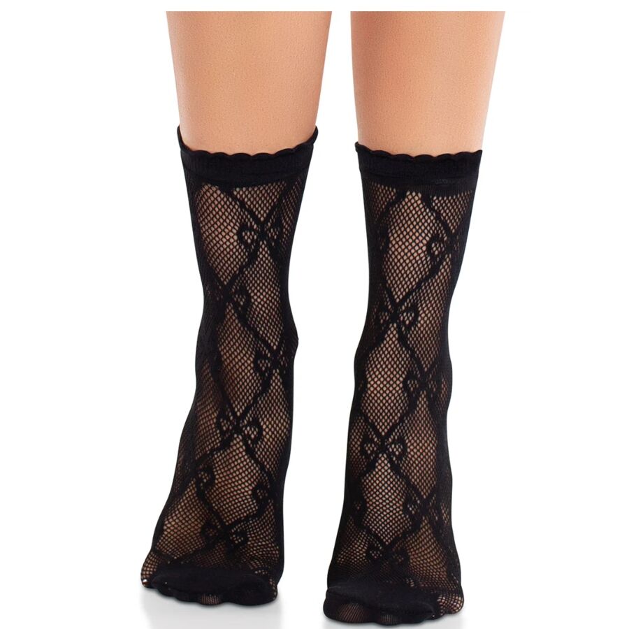 LEG AVENUE - BLACK LACE BOW LACE SOCKS - NOCTURNA DESIRES