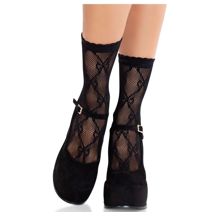 LEG AVENUE - BLACK LACE BOW LACE SOCKS - NOCTURNA DESIRES